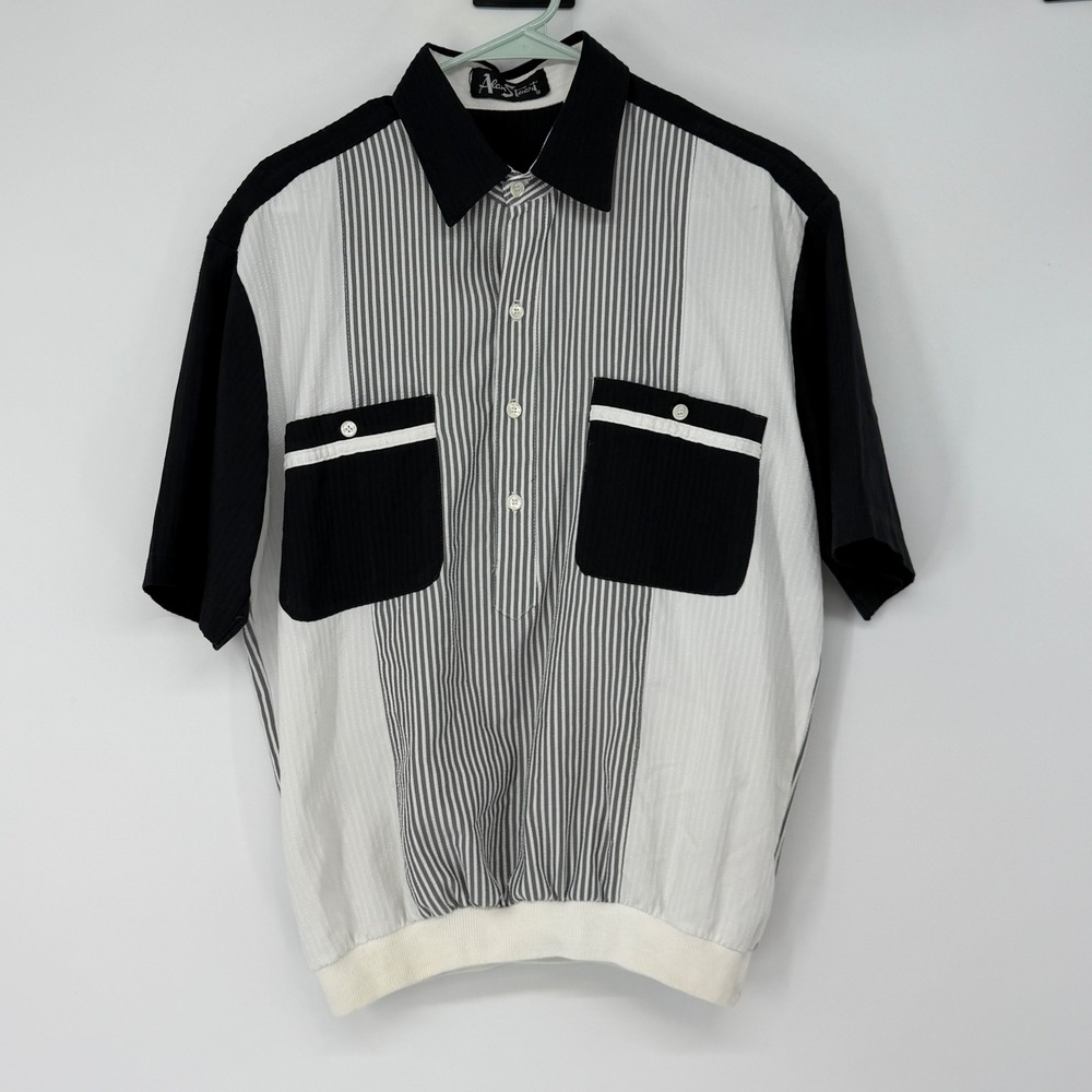 Alan Stuart Vintage Shirt Mens M Black White Retro Bowling Style USA